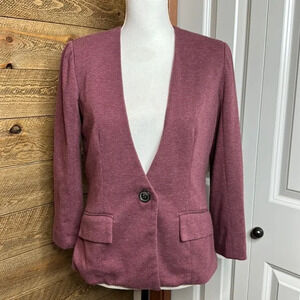 Anthropologie Cartonnier Blazer Jacket Maroon Collarless Cotton Size Small
